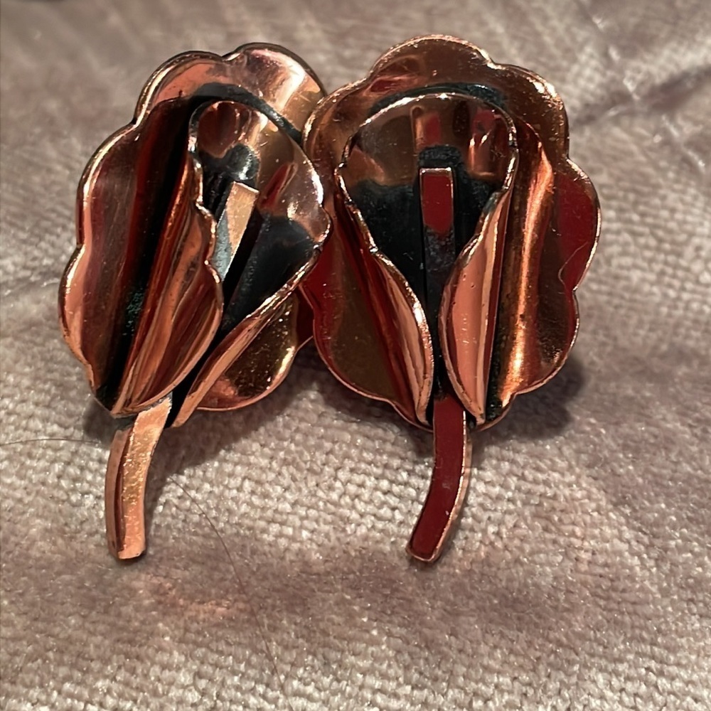 Copper Tulip Earrings Screw On Backs Southwestern Style